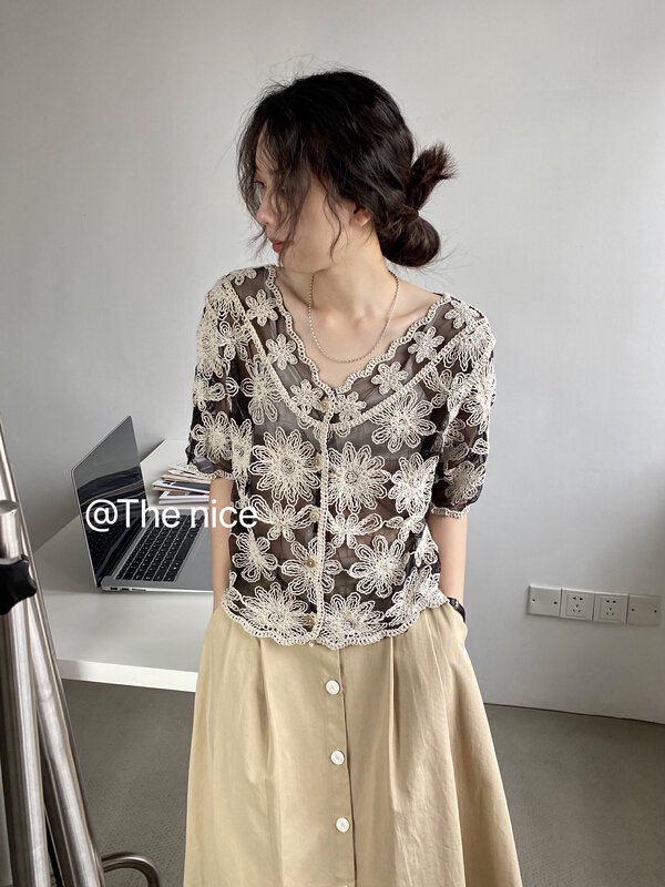 [the nice] Vintage Lace Crocheted shirt 00357\hjy