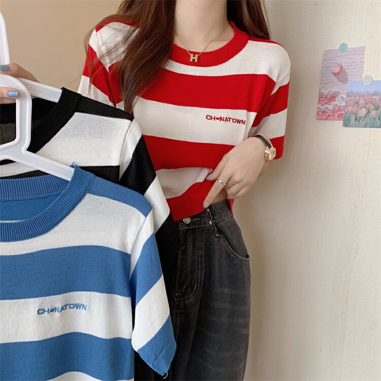 [f · P] Harajuku round neck stripe T-shirt 11318\hbx