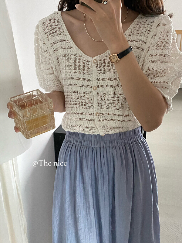 [the nice] exquisite pearl button manual Crochet shirt 00356\hjy