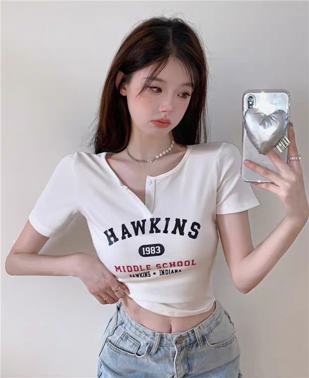 [as Aishan] elastic Pullover versatile Korean Short Sleeve T-shirt 251\wtt