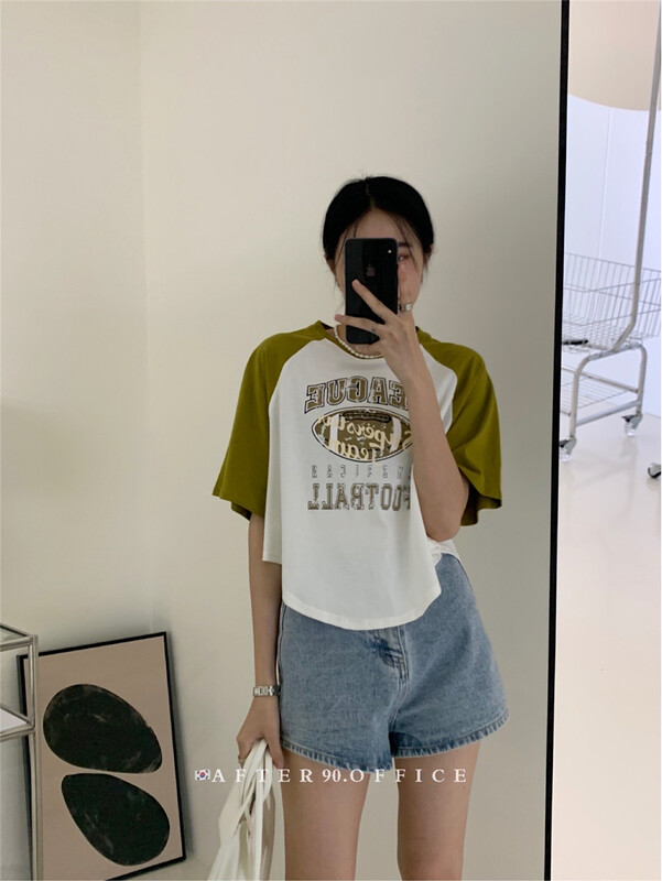 [after.90] color blocked letter printed short sleeve T-shirt 2508\ll
