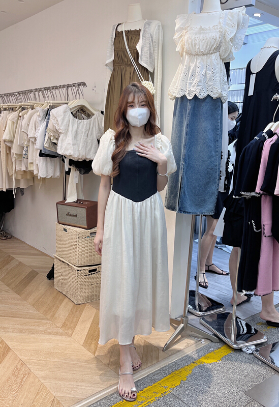 [as] contrast color stitching medium length dress q6606\hjy