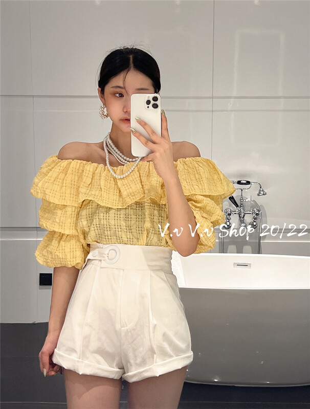 [v.v] off shoulder lotus leaf short shirt 7333\zxx