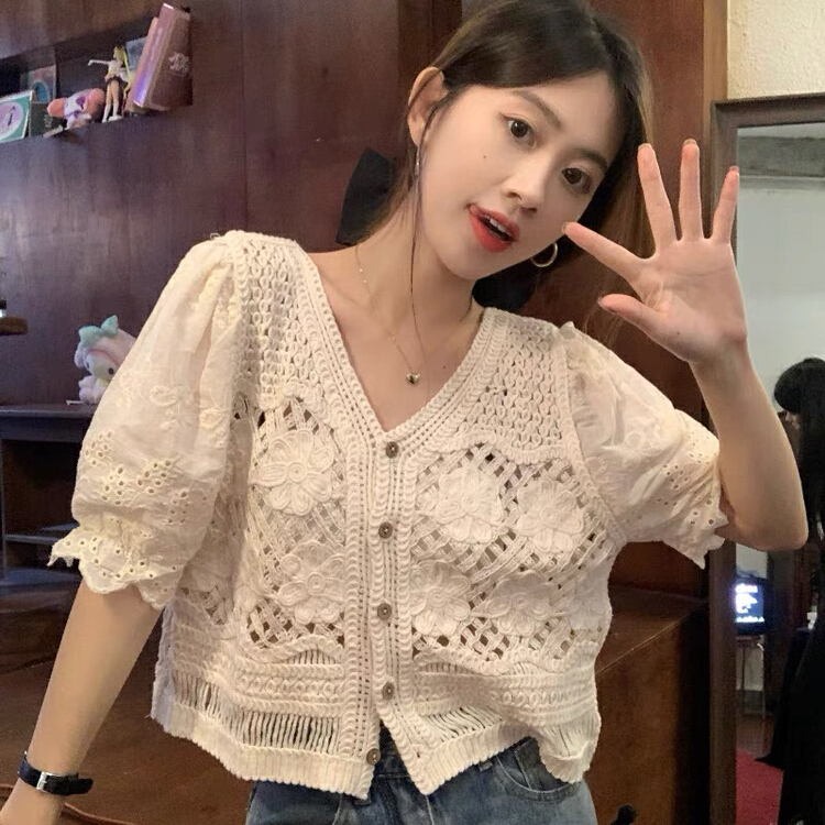 [Weika] Korean Crocheted hollow out T-shirt 8295\lsl