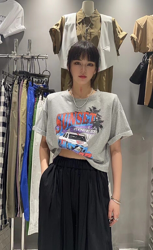 [Yuanxi] loose shoulder pad printed short sleeve T-shirt 933\lsl