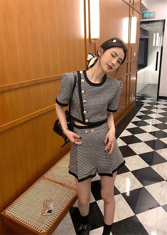 [lucky.bibi] sweet cool lattice thin short shirt + sweet cool thin lattice Casual Short suit 1032\jj