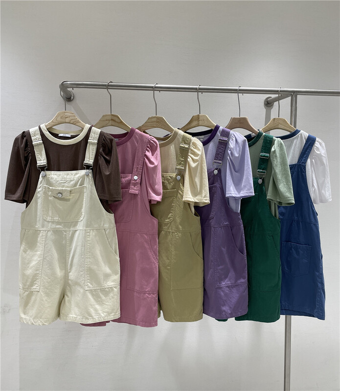 [DT] contrast edge round neck bubble sleeve short sleeve T-shirt q9923-1\lwy