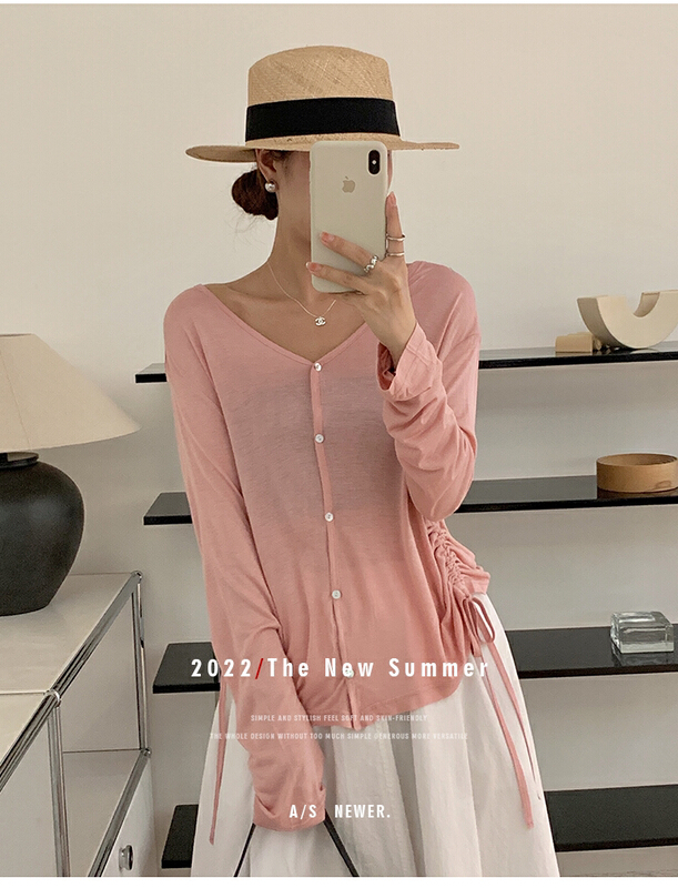 [the mind] ins Korean summer new V-neck solid color casual casual cardigan 60589\jhy