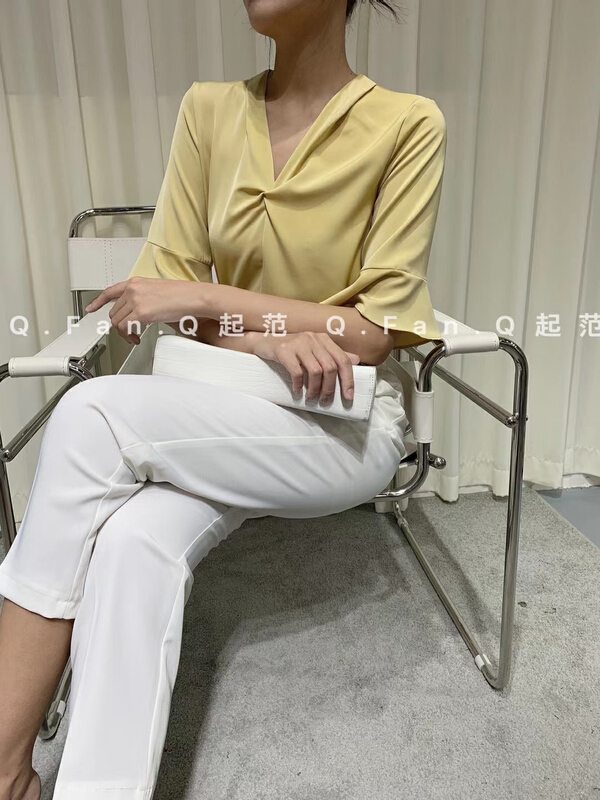 [style] featured front twist V-neck versatile shirt 7200\jj
