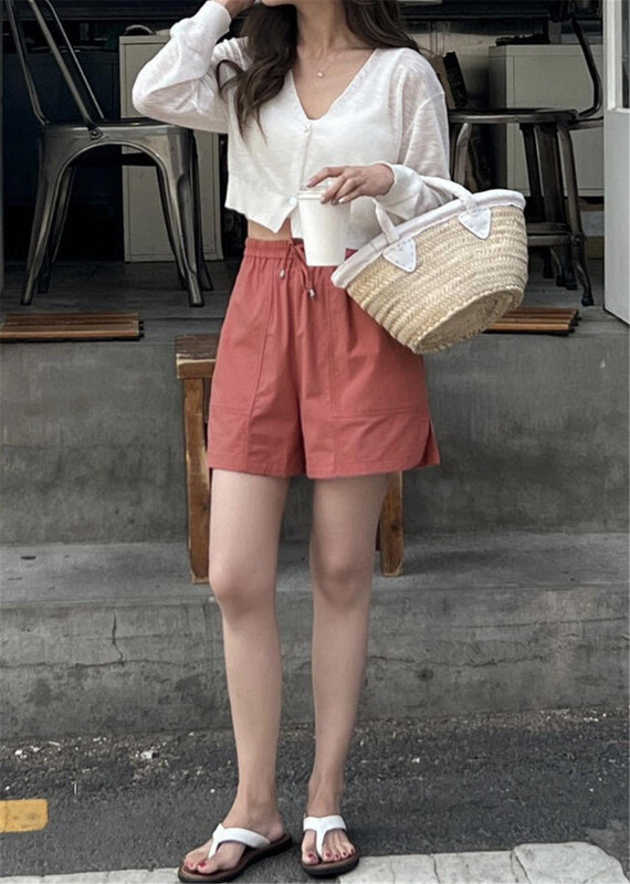 [acme ground] solid basic versatile elastic waist casual shorts 1828\cls