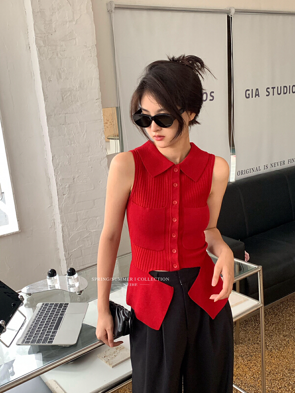 [neihe] irregular Lapel sleeveless T-shirt 22309\zxx