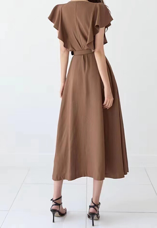 [31 fashion] Korean chic square neck single breasted dress (with belt) a8030\hjy