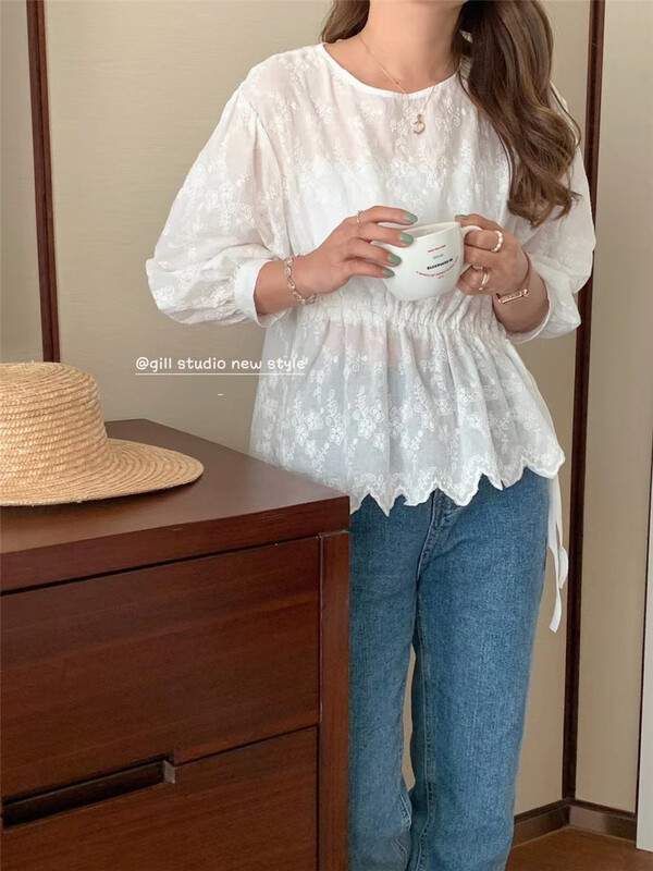 Original price: 62.04! [gill] embroidered drawstring temperament shirt 6019\zjy