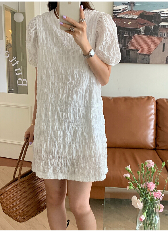 [the mind] round neck solid color simple dress 60333\xyj