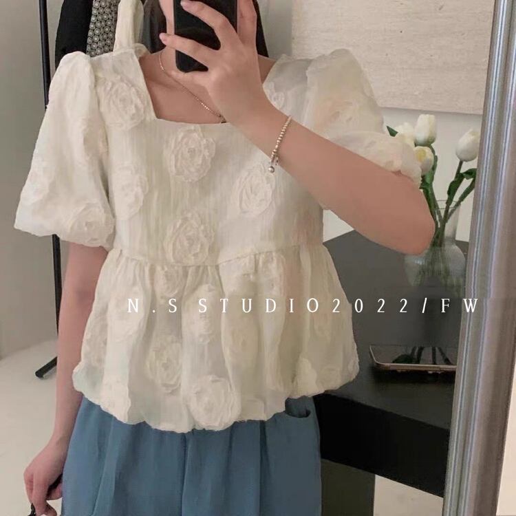[N.S] Korean aging foam sleeve three-dimensional jacquard doll shirt 8871\wpl