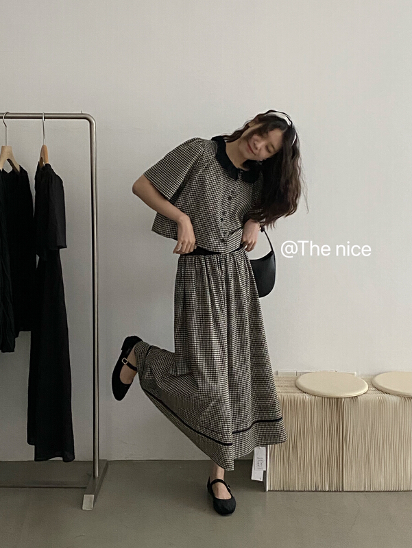 [the nice] retro contrast checked skirt (only selling skirt) a5103\hjy