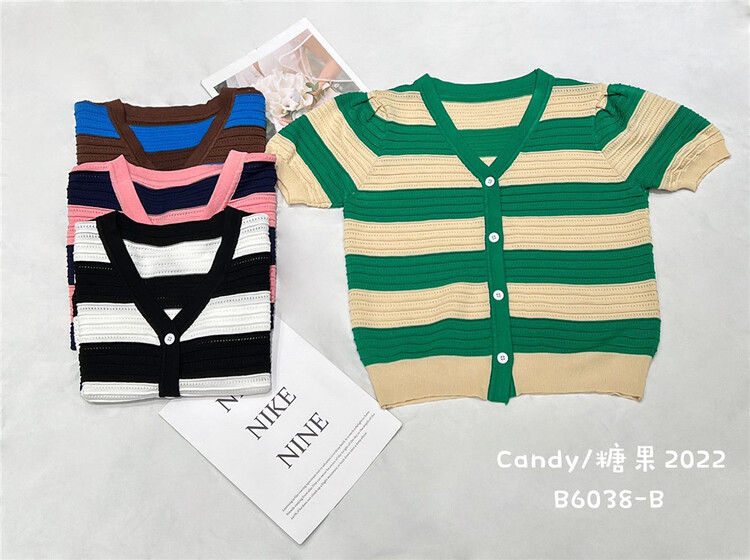 [candy] fashion V-neck stripe commuter shirt ys1-6038\zjy
