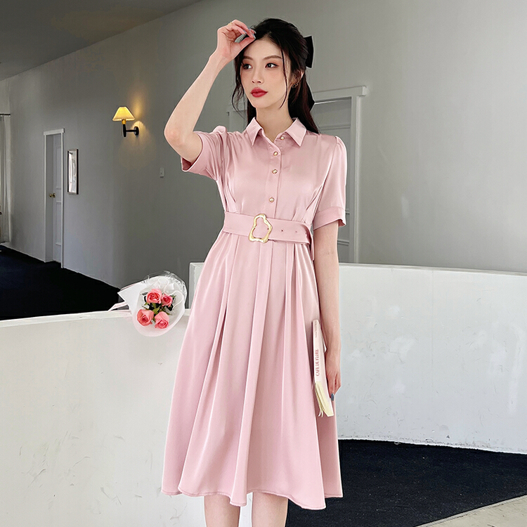 [Hanna inclusive] fashionable commuter Lapel waist dress (with belt) m3197\jhy