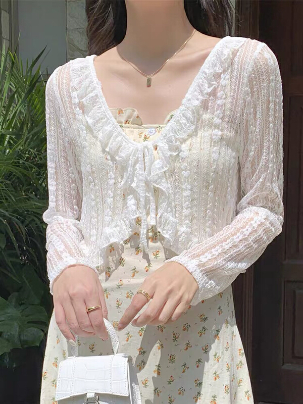 [f · P] first love sweet wind V-neck Ruffle shirt 61583\hbx