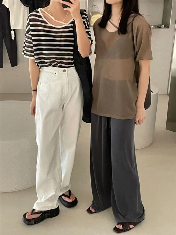 [h2-studio] Korean loose casual stripe contrast T-shirt a1130\hbx