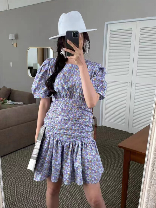 [rich rich] round neck bubble sleeve floral lady dress (only for skirts) 2553\hyy