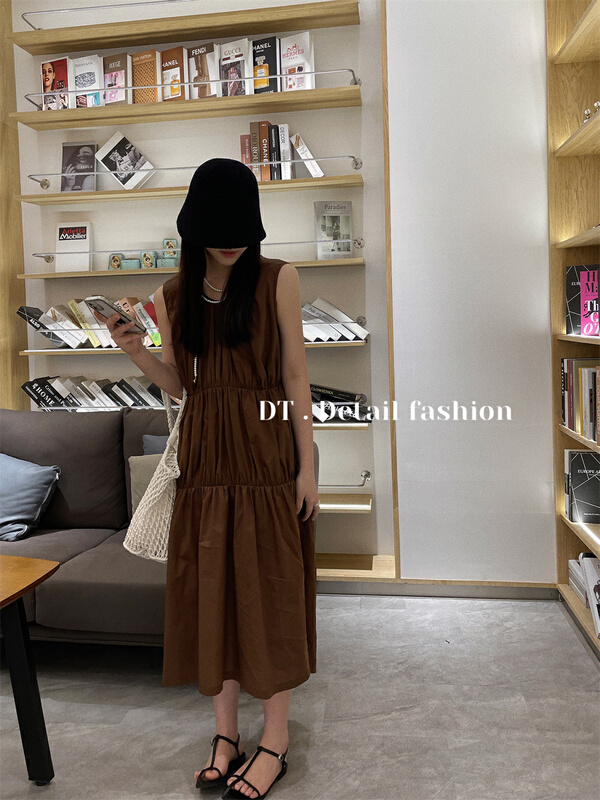 [DT] Japanese simple loose sleeveless lace up dress l8078\wpl