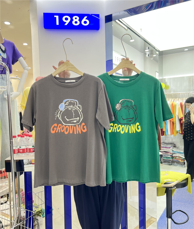 [1986] simple casual cartoon gorilla head printed short sleeve T-shirt f2806\lsl