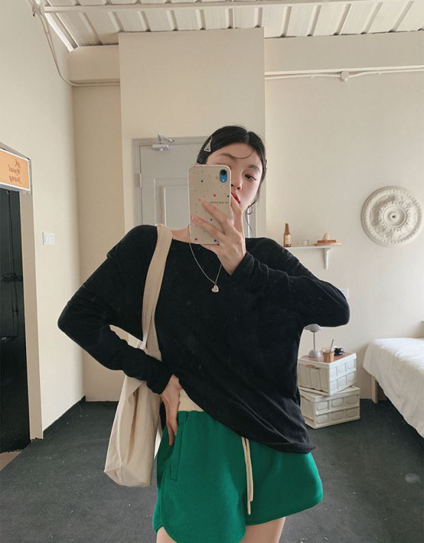 [x · h studio] lazy home high waist slim drawstring casual shorts 8209\ozq