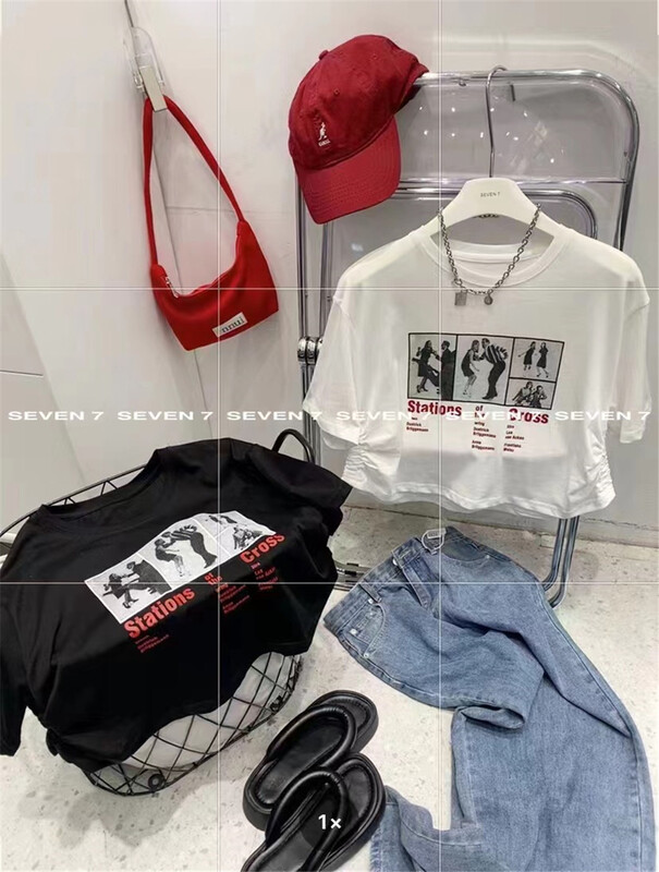 [seven 7] printed Pullover versatile short sleeve T-shirt 8273\wtt