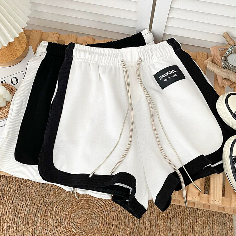 [Gangan] fashionable and versatile contrast color high waist slim drawstring casual shorts 2813\cl