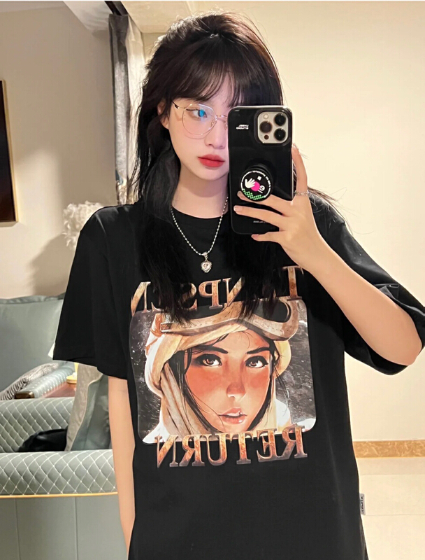 [x · h studio] retro Portrait Design Summer Street couple short sleeve T-shirt 8981\ozq