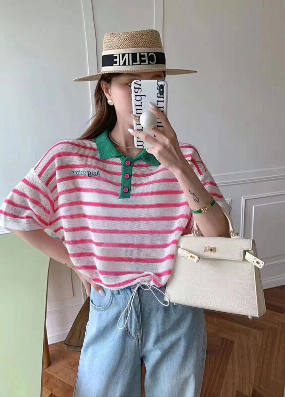 [f · P] Western style Lapel contrast stripe loose drawstring sweater 19022\hbx