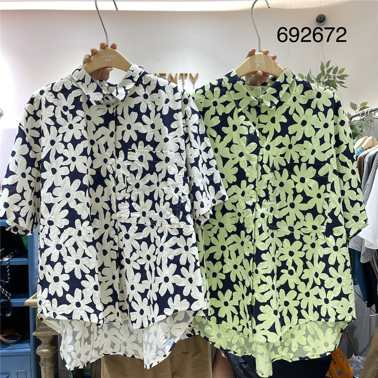 [twenty printed wood] versatile flower comfortable shirt 692672\l