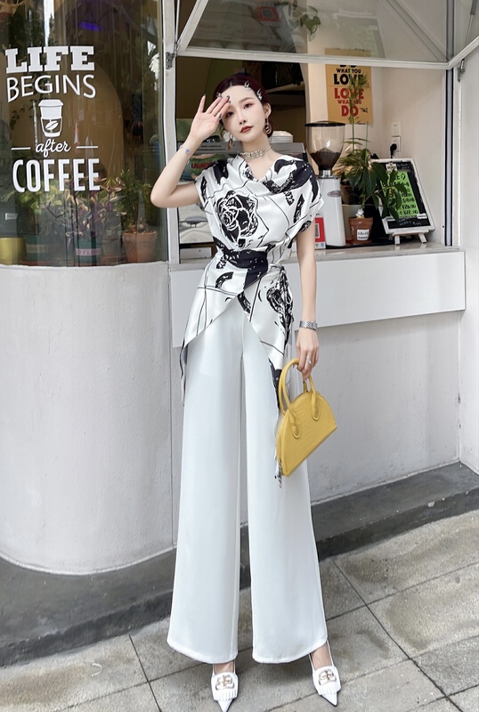 [Milan] fashionable and versatile letter shirt + loose and comfortable casual pants set 786\jj