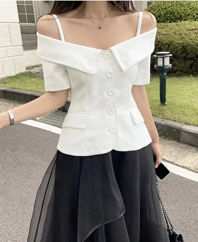 【31 FASHION】簡約百搭露肩小衫  51387#  HJY