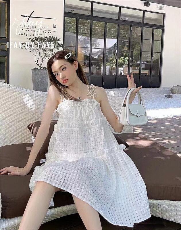 [dawg king] temperament pearl floret suspender dress 9578\wtt