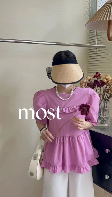 [most] fresh and simple bubble sleeve wood ear edge baby shirt 97196\zjy