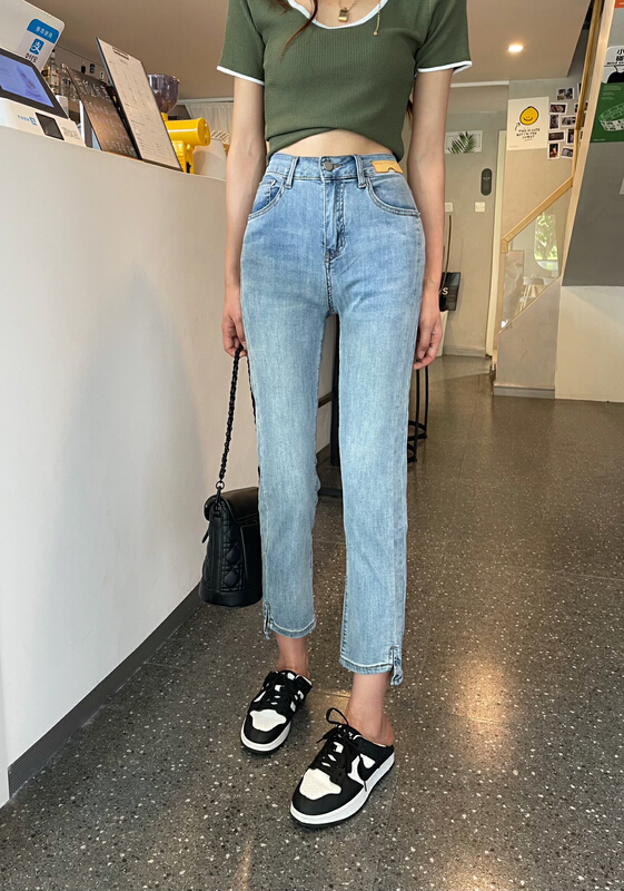 [en Xi'er] thin elastic split pipe jeans eb2600\l