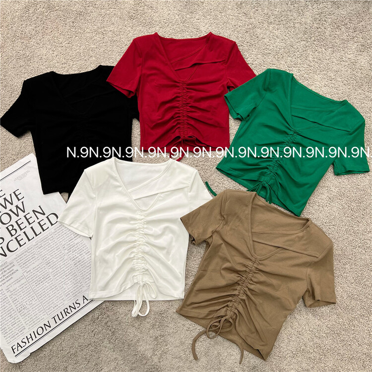 [N9] personalized hollow out drawstring short sleeve T-shirt 222\lsl
