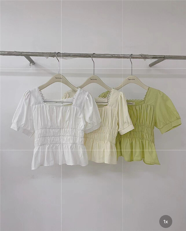 [Lemmy] square neck Pullover simple clean color shirt 8779\hbx