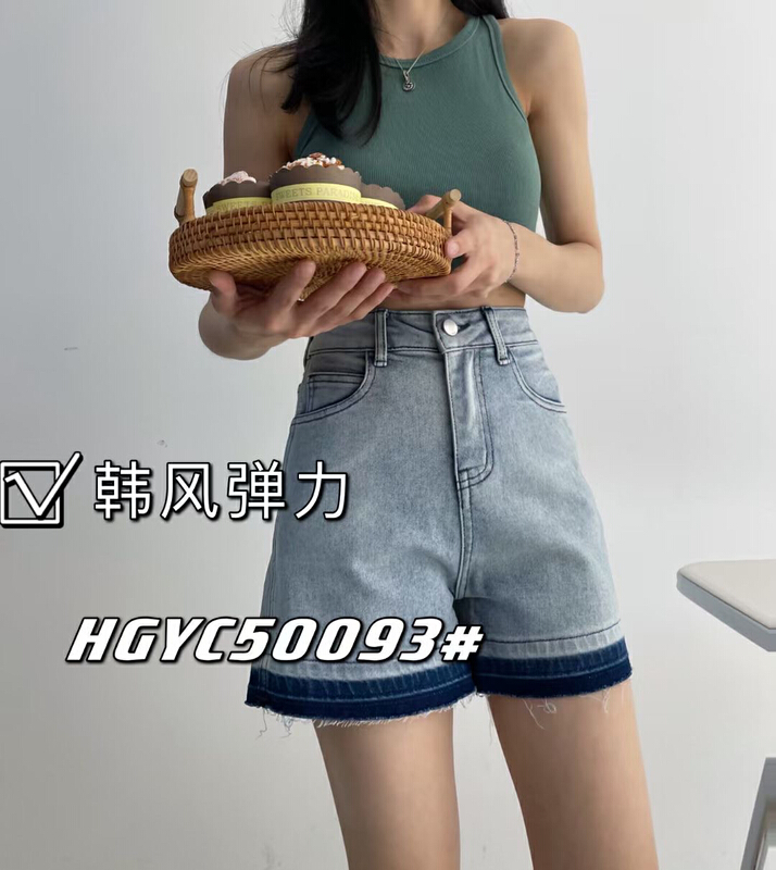 [hgyc fairy tale princess] high waist design rough edge color contrast fashion denim shorts j50093\jj