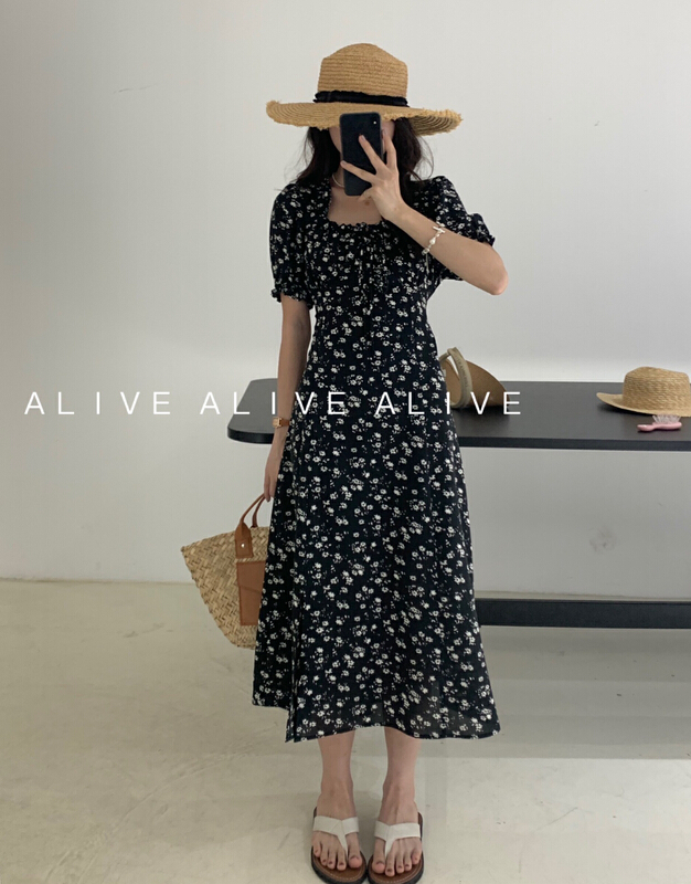 [alive] lace square neck waist dress 13255\lwy