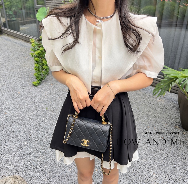 [how and me] single breasted shirt + lady pleated skirt set (with belt) 7122\lsl