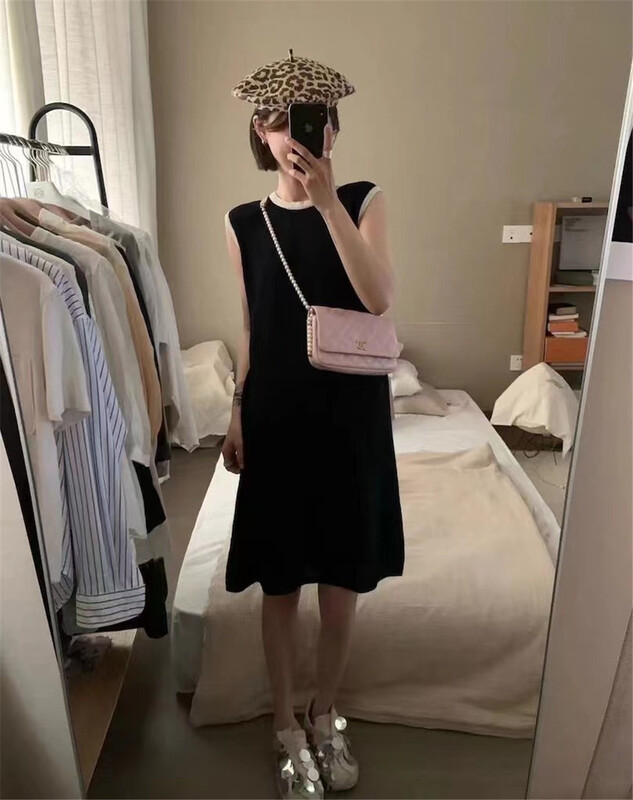 [malt] color blocked round neck loose dress 3163\xyj