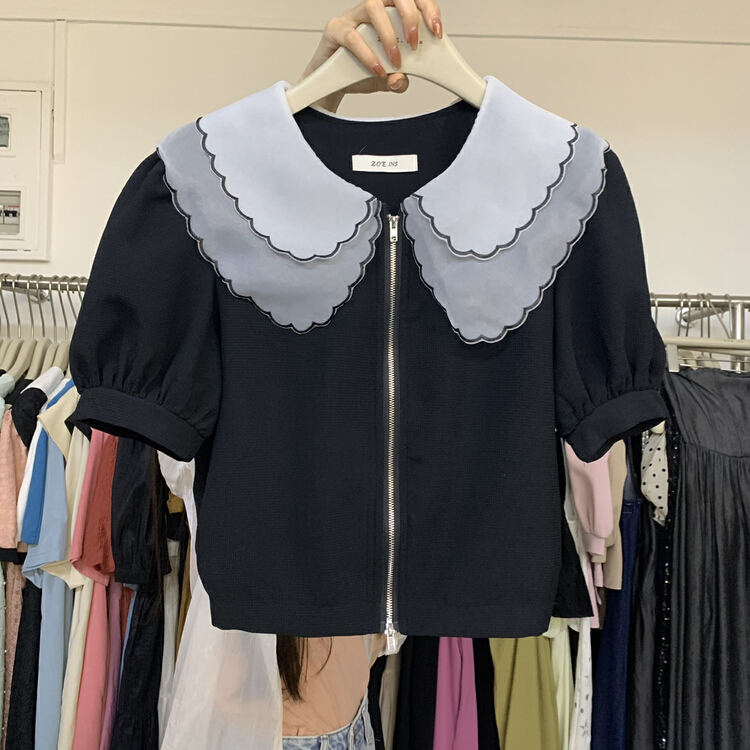 [Zoe Zoe] Korean lace wave neck zipper design blouse c1260\zjy