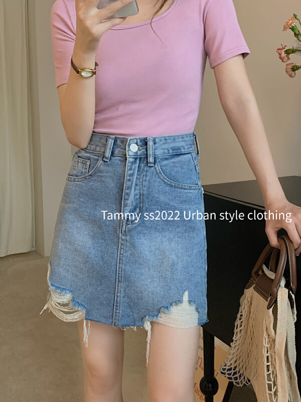 [Tammy] high waist front worn thin versatile skirt 50980\l