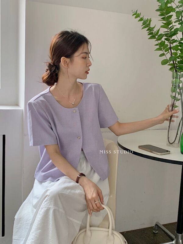 [miss miss home] Korean Rose Button slant button temperament shirt (Korean Rose Button temperament solid color) l6639\zjy