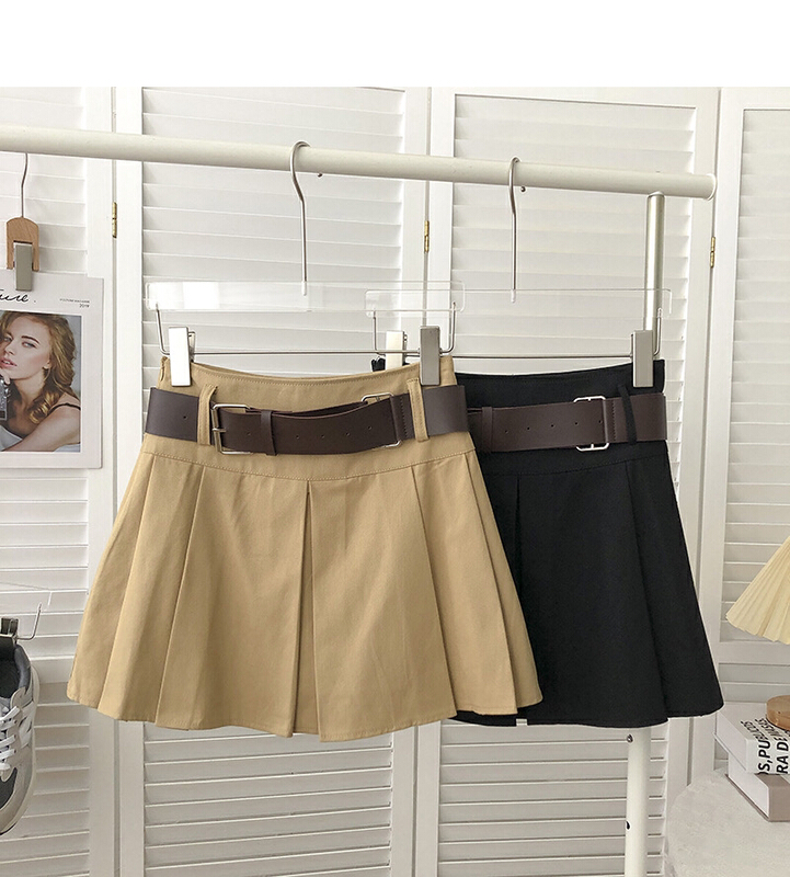 [Gangan] fashionable and versatile solid color skirt (with belt) 2283\cl