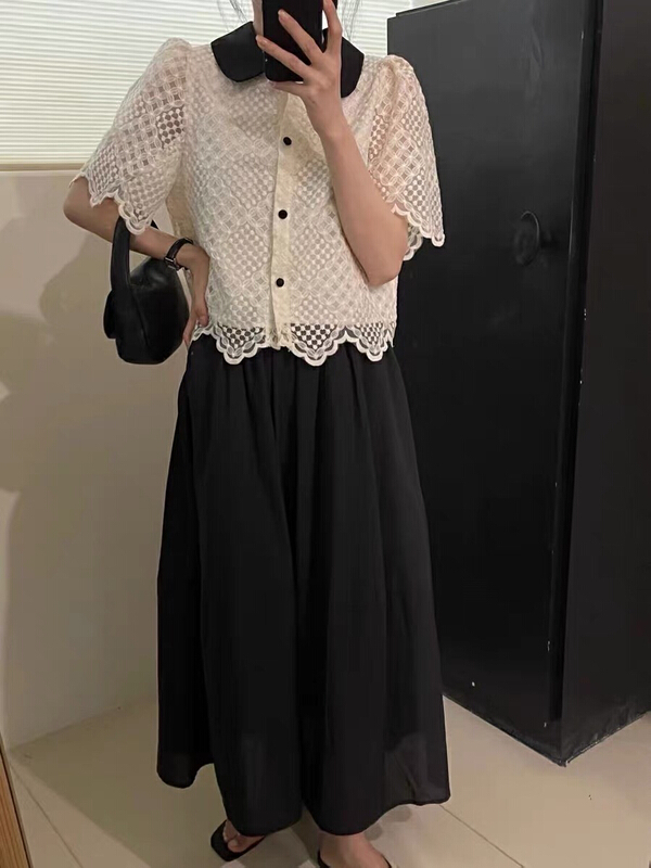[gogoing] French Style Lace color matching shirt 9632\hyy