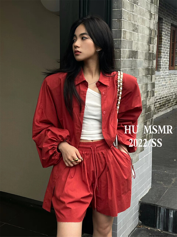 [Hu] simple fashion shirt + loose casual Shorts Set 8066\ozq